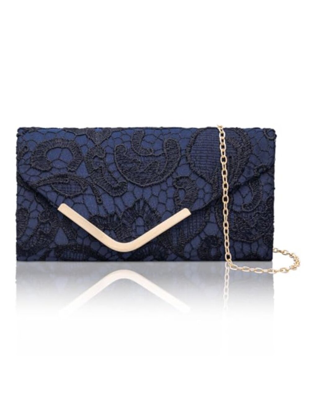 Floral Lace Satin Clutch with Gold Chain Strap Evening Bag